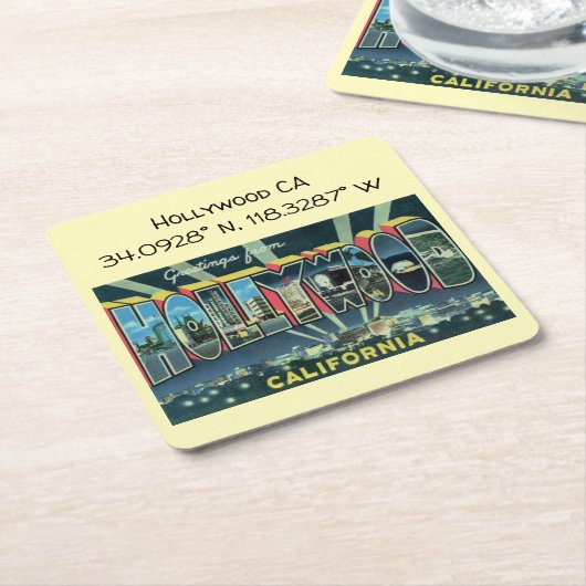 Hollywood CA Map Coordinates Style Kartonnen Onderzetters (Schuin)