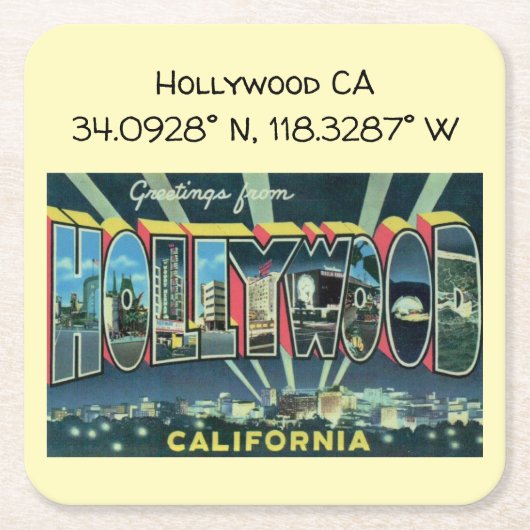 Hollywood CA Map Coordinates Style Kartonnen Onderzetters (Voorkant)