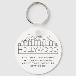 Hollywood, CA Stylized Skyline   Aangepaste slogan Sleutelhanger
