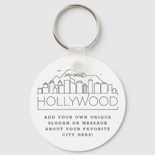 Hollywood, CA Stylized Skyline | Aangepaste slogan Sleutelhanger (Voorkant)