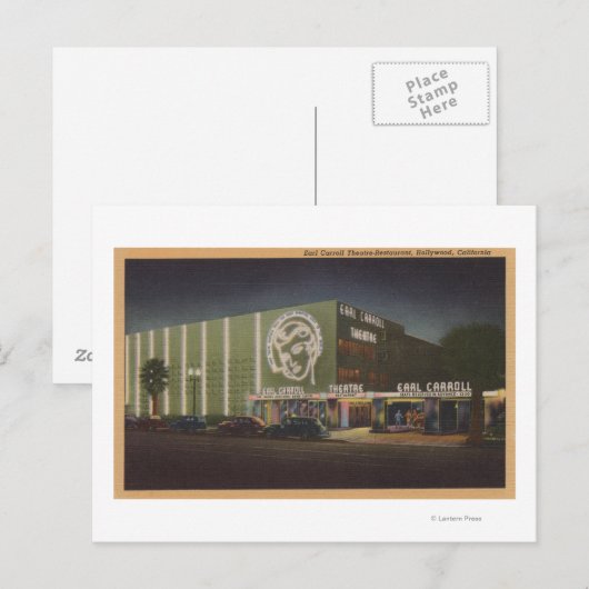 Hollywood, CAEarl Carroll Theater & Restaurant Briefkaart (Voorkant / Achterkant)
