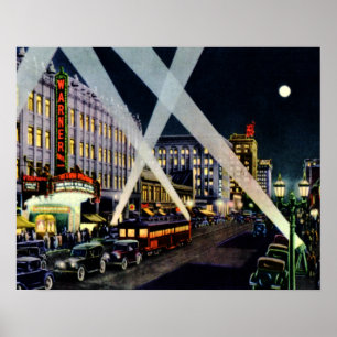 Hollywood California Boulevard Night Poster