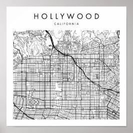 Hollywood California Minimal Modern Street Map Poster