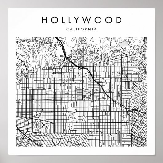 Hollywood California Minimal Modern Street Map Poster (Voorkant)