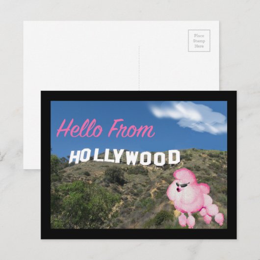 Hollywood California Retro Pink Poodle Briefkaart (Voorkant / Achterkant)