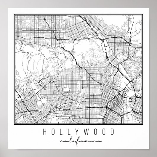 Hollywood California Street Map Poster (Voorkant)