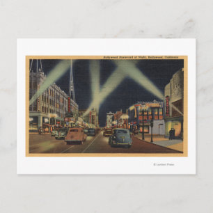 Hollywood, CANight Uitzicht van Hollywood Blvd. Briefkaart