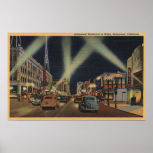Hollywood, CANight Uitzicht van Hollywood Blvd. Poster
