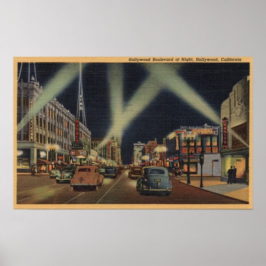 Hollywood, CANight Uitzicht van Hollywood Blvd. Poster (Voorkant)