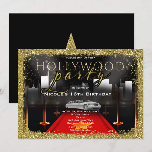 Hollywood & City Limo Red Carpet Party Uitnodiging (Voorkant / Achterkant)