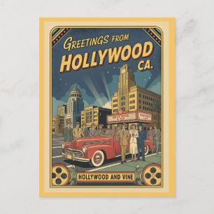 Hollywood en Vine jaren 40 Uitzicht Vintage Stijl Briefkaart
