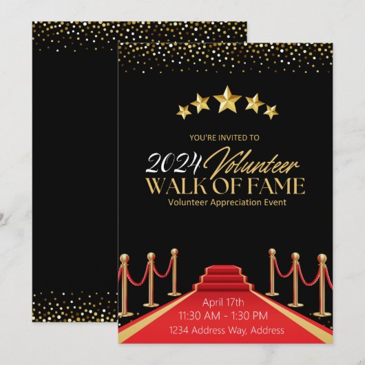 Hollywood Fame Red Carpet Vrijwilligersuitnodiging Kaart (Voorkant / Achterkant)