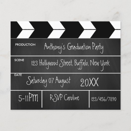Hollywood Film Afstudeerfeest Chalkboard Uitnodige Flyer (Voorkant)