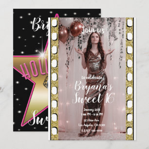 Hollywood Film Goud Roze Ster Film Sweet 16  Kaart