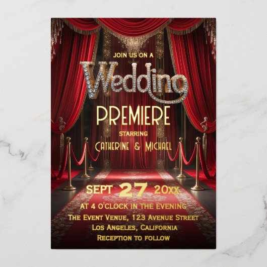 Hollywood-film Red Carpet Premiere Wedding Folie Uitnodiging (Voorkant)