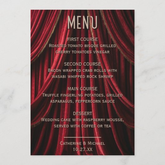 Hollywood-film Red Carpet Premiere Wedding Menu (Achterkant)