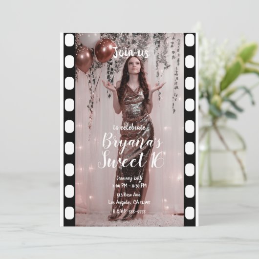 Hollywood Film Zwart Witte Gordijnen Sweet 16 Kaart (Staand voorkant)