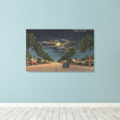 Hollywood, FL - Moonlight Uitzicht over Hollywood Canvas Afdruk (Insitu (Houten vloer))