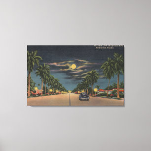 Hollywood, FL - Moonlight Uitzicht over Hollywood Canvas Afdruk