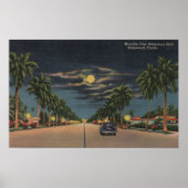 Hollywood, FL - Moonlight Uitzicht over Hollywood Poster (Voorkant)
