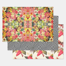Hollywood Floral Op-Art Sampler Inpakpapier Vel