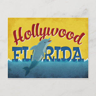 Hollywood Florida Dolphin Retro Vintage Travel Briefkaart
