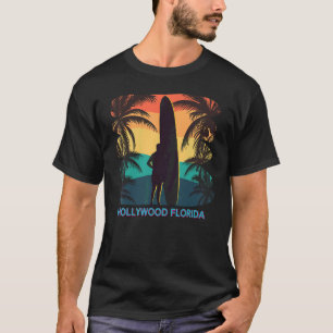 Hollywood Florida Fl Palm Tree Surfboard Su T-shirt