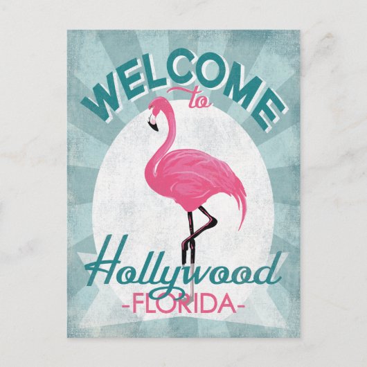 Hollywood Florida Pink Flamingo Retro Briefkaart (Voorkant)