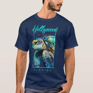 Hollywood Florida Waterverf Zee Turtle Portrait T-shirt