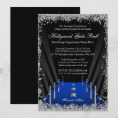 Hollywood Gala Ball Blauw Tapijt Zilver Glitter Kaart (Voorkant / Achterkant)