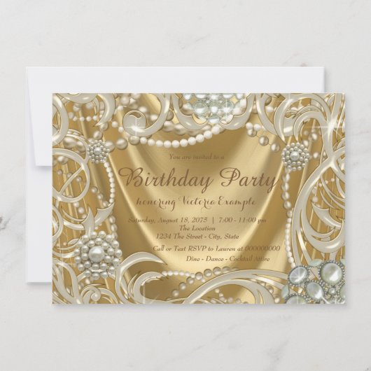 Hollywood Glam Pearl Verjaardagsfeest Kaart (Achterkant)