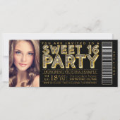 Hollywood Glam Sweet 16 Ticket Black en Gold Kaart (Voorkant)