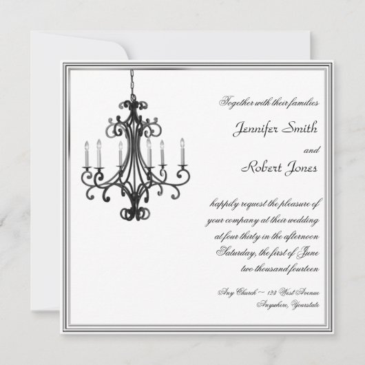 Hollywood Glamor Chandelier Wedding Invitation Kaart (Voorkant)