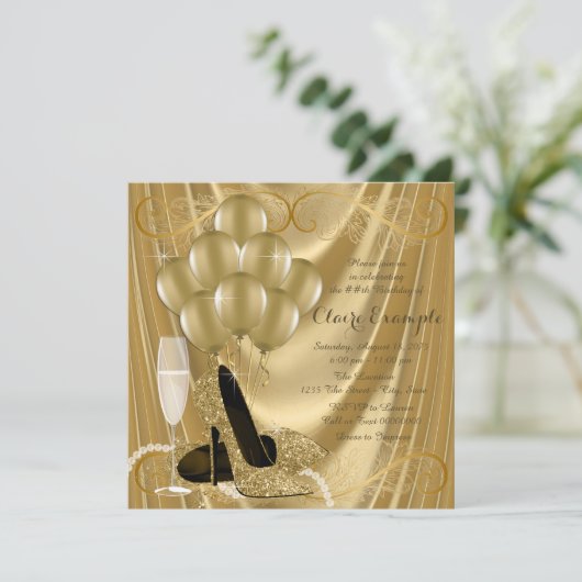 Hollywood Glamour Goud Verjaardagsfeest Kaart (Staand voorkant)