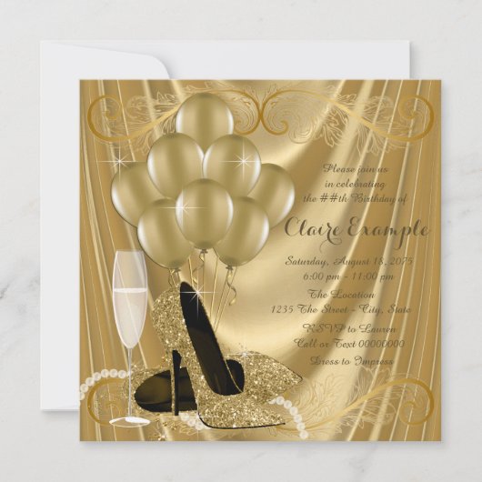 Hollywood Glamour Goud Verjaardagsfeest Kaart (Voorkant)