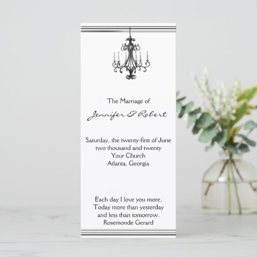 Hollywood Glamour Kroonluchter Trouwprogramma Programmakaart (Staand voorkant)