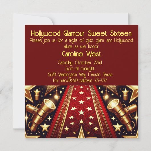 Hollywood Glamour Sweet Sixteen Kaart (Voorkant)