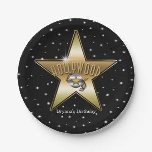 Hollywood Gold Star Black verjaardagsfeestje Papieren Bordje