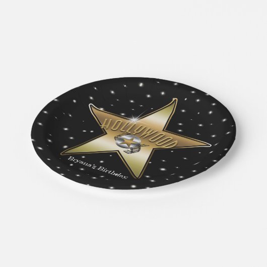 Hollywood Gold Star Black verjaardagsfeestje Papieren Bordje (Gekanteld)