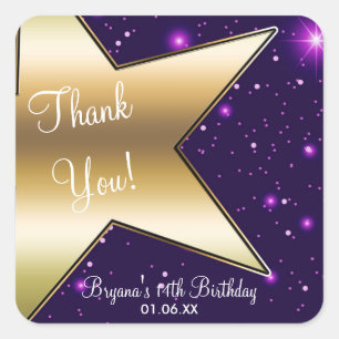 Hollywood Gouden Ster Paarse Verjaardagsfeest Stic Vierkante Sticker