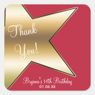 Hollywood Gouden Ster Rode Verjaardagsfeest Sticke Vierkante Sticker