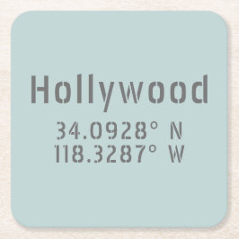 Hollywood Latitude Longitude Kartonnen Onderzetters