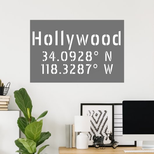 Hollywood Latitude Longitude Poster (Thuiskantoor)