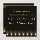 Hollywood Lights Gold Typography Party Uitnodiging (Voorkant / Achterkant)
