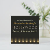 Hollywood Lights Gold Typography Party Uitnodiging (Staand voorkant)