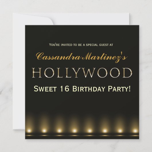 Hollywood Lights Gold Typography Party Uitnodiging (Voorkant)