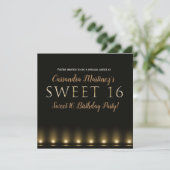 Hollywood Lights Gold Typography Sweet 16 Party Kaart (Staand voorkant)