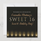 Hollywood Lights Gold Typography Sweet 16 Party Kaart (Voorkant)