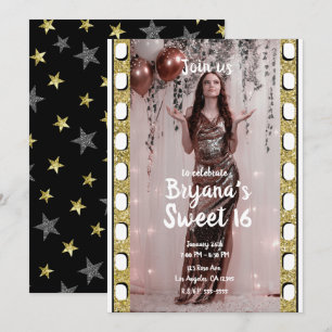 Hollywood Movie Gold Silver Stars Sweet 16 Foto I Kaart
