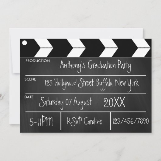 Hollywood Movie Graduation Party Chalkboard Uitnod Kaart (Voorkant)
